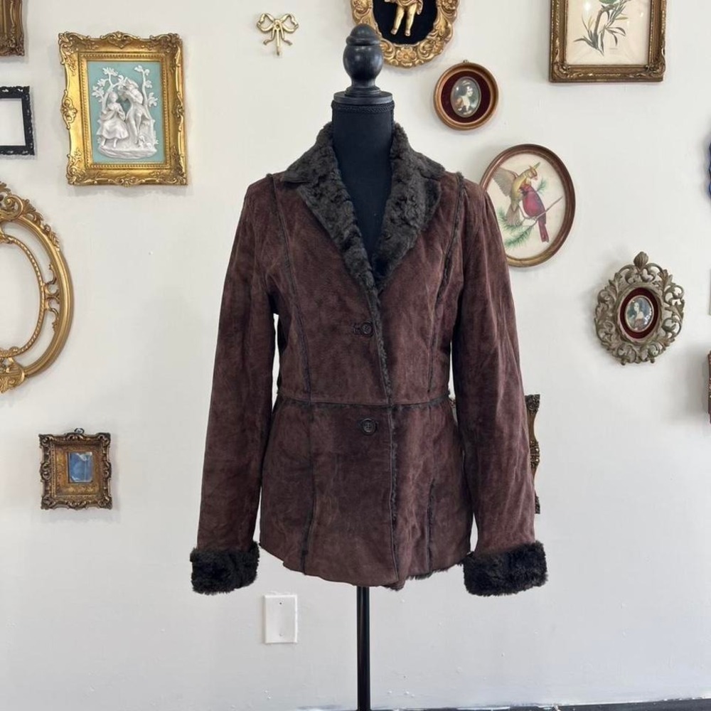 Vintage Y2K Afghan Coat / Penny Lane Style Giacca Faux Suede Brown Shearling
